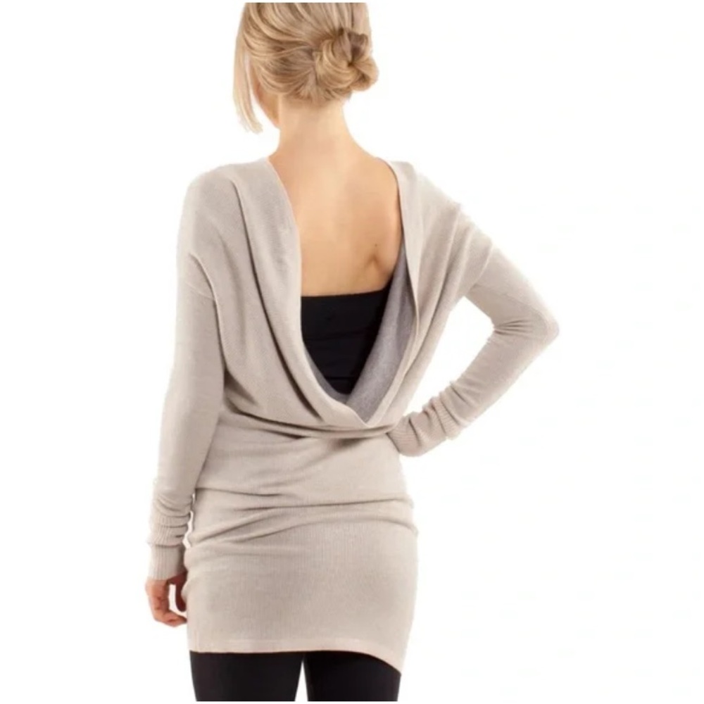 RARE Lululemon Reversible Serenity Sweater Wrap Sz 10 In Heathered Cashew /Coal - Picture 2 of 11